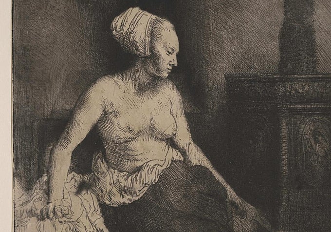 Rembrandt, Mujer semidesnuda sentada junto a una estufa, 1658