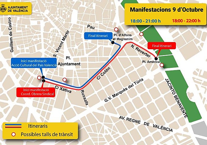 Recorrido de las manifestaciones del 9 d'octubre.