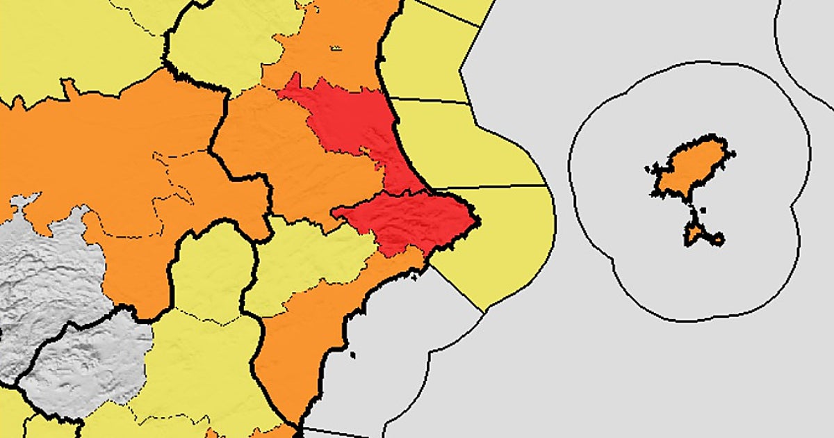 Aemet eleva a rojo el aviso por lluvias en el litoral sur de Valencia y norte de Alicante este domingo