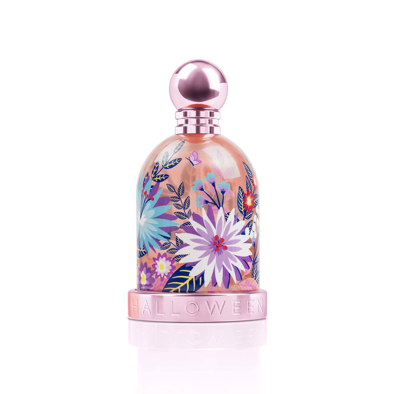Halloween Blossom (56 €, 100 ml). Un estallido de flores, libertad y naturaleza que transmiten la buena energía del campo silvestre. El característico bote de Halloween se viste de alegres colores con flores silvestres. Floral, oriental y afrutada, esta fragancia inspira felicidad con una chispeante salida con pimienta rosa, mandarina y fresa salvaje, un corazón de flor de naranjo, mora y jazmín y un fondo cálido con vainilla y almizcle.