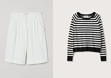 Imagen secundaria 1 - Imitar el estilo de la duquesa de Cambridge es sencillo con estas prendas: bermudas de vestir de H&M (rebajadas ahora a 11,99 €); jersey punto rayas de Mango (ahora a 12,99 €) y zapatillas Superga 2950 Cotu Unisex (54,95 €, en Zalando).