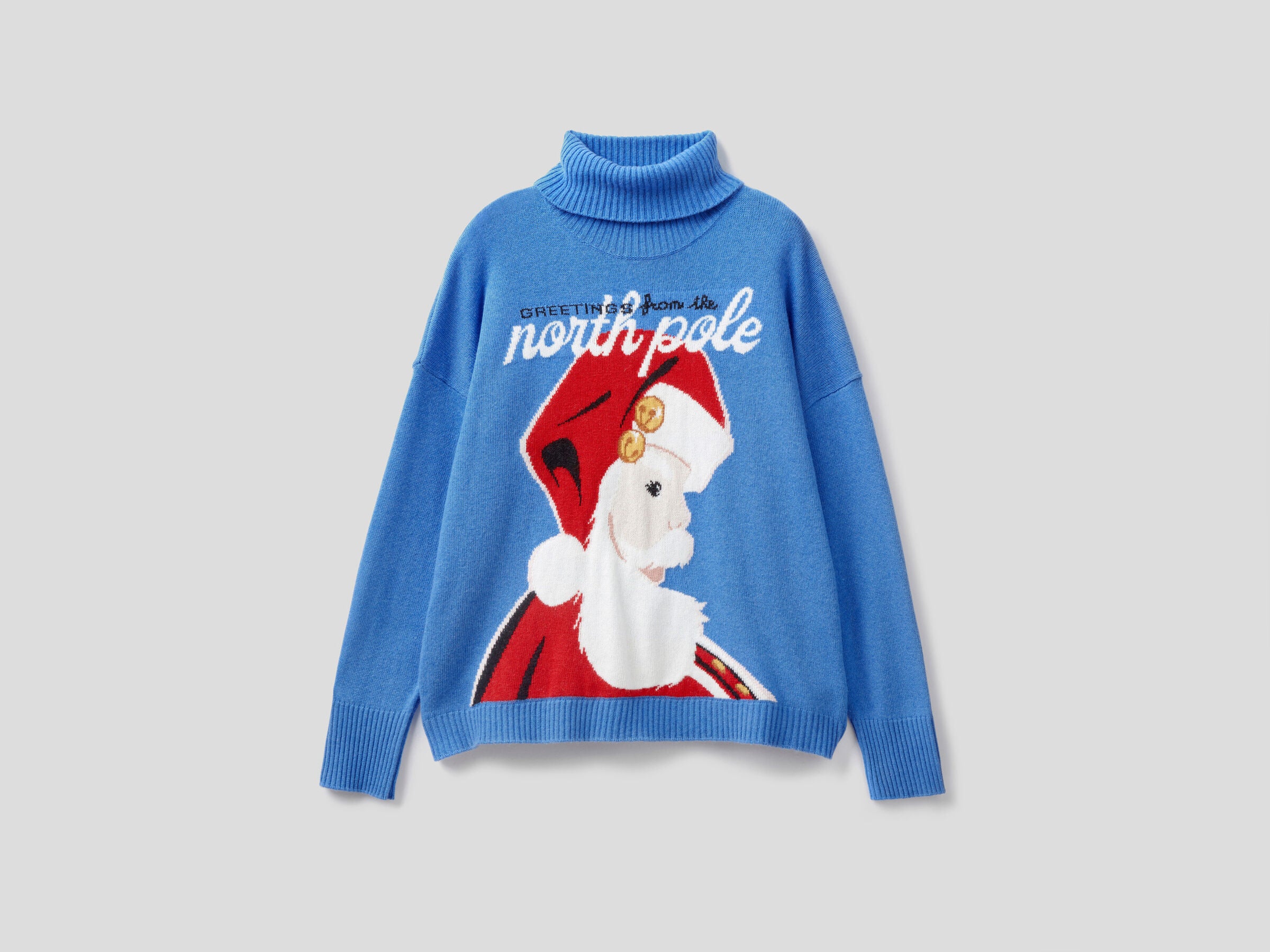 Jersey de cashmere con estampado navideño: 89,9 euros en Benetton.