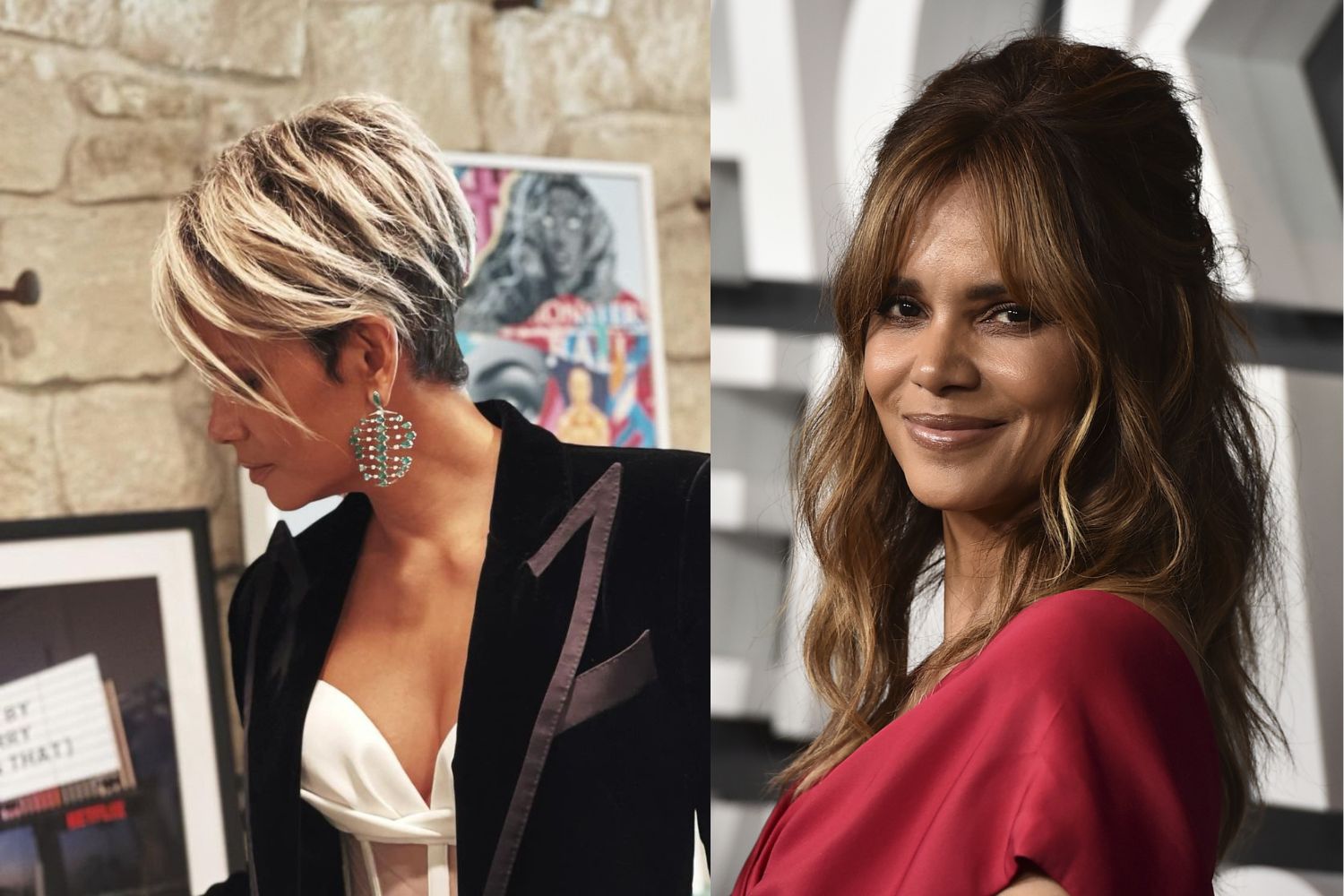 Halle Berry con su pixie. Uno de los cambios de look más radicales de 2022 es el que estrenó la actriz en primavera. Aunque no es la primera vez que llevaba el pelo corto, sorprendió su nueva imagen, con un pixie con flequillo largo teñido de rubio platino.