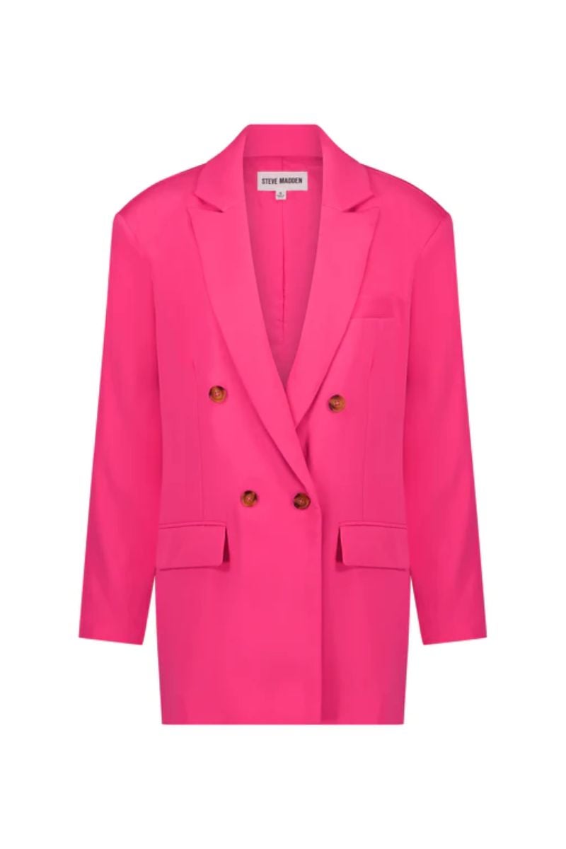 Steve Madden. Blazer modelo Isabella de corte oversize, solapas cruzadas y las hombreras marcadas (50€).