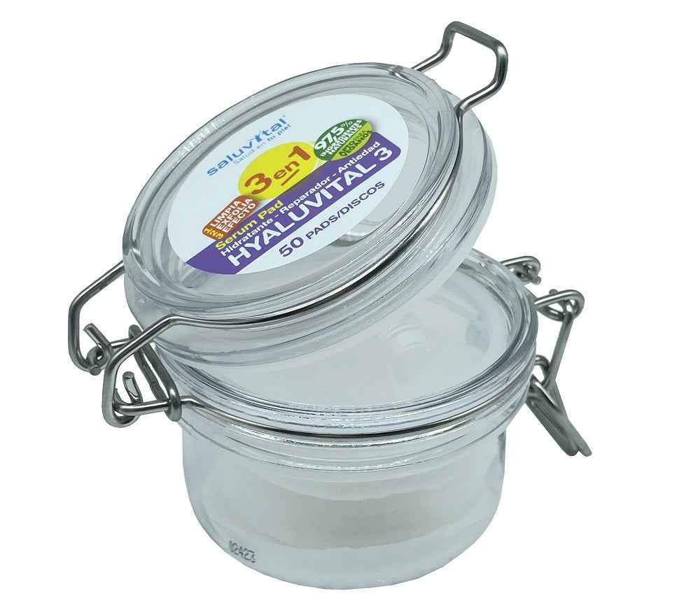 Discos de tratamiento 3 en 1 Serum Pads Hyaluvital 3 de Saluvital (13,90 €). Su fórmula combina ácido hialurónico con tres pesos moleculares diferentes que aporta resultados espectaculares desde la primera aplicación, consiguiendo mayor eficacia. Son de algodón 100% y se pueden usar mañana y noche.