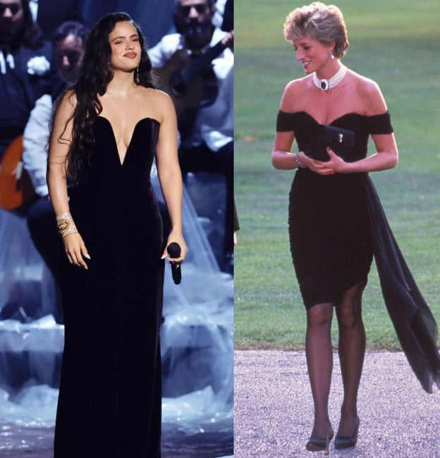 Rosalía y Lady Di, con vestidos negros en simbolismo del empoderamiento femenino.