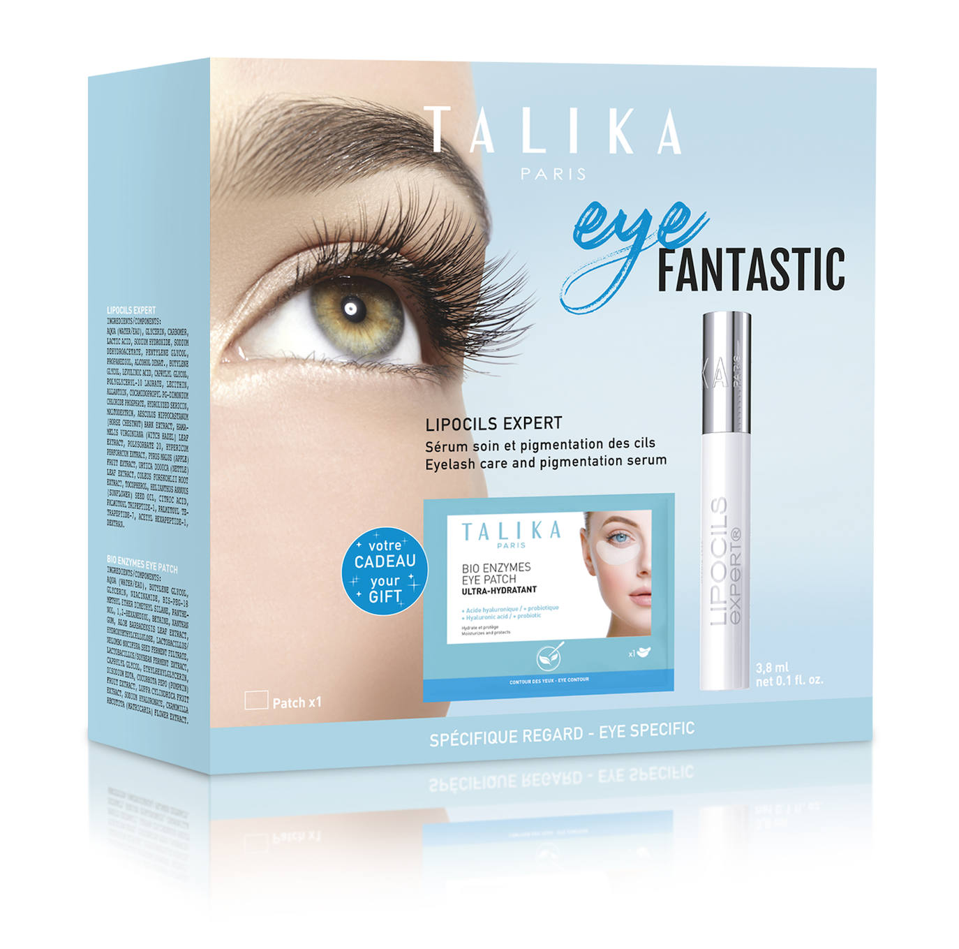 Eye Fantastic de Talika (31,50 euros). Este set para la mirada está compuesto de Lipocils Expert, un sérum que estimula el crecimiento de las pestañas y del parche Bio Enzymes Eye Patch Ultra-hidratante.