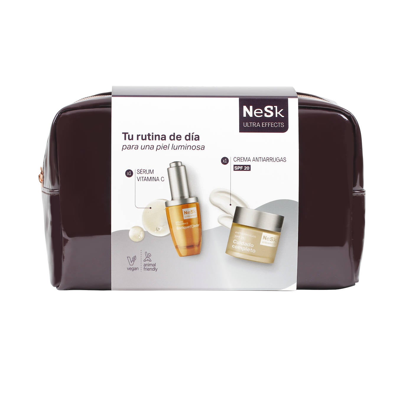 Neceser rutina Ultra Effects NeSk (21,99 euros en Clarel). Este neceser incluye el Sérum de vitamina C de Nesk y la crema antiarrugas con SPF 30. 