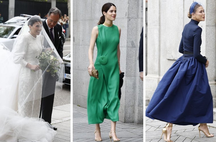 Teresa Urquijo, con su vestido de novia confeccionado por Navascués con la tela del que llevó su abuela de Pedro Rodríguez, Sofía Palazuelo con un vestido verde de Devota & Lomba, y Carla Pereyra, con diseño de The IQ Collection.