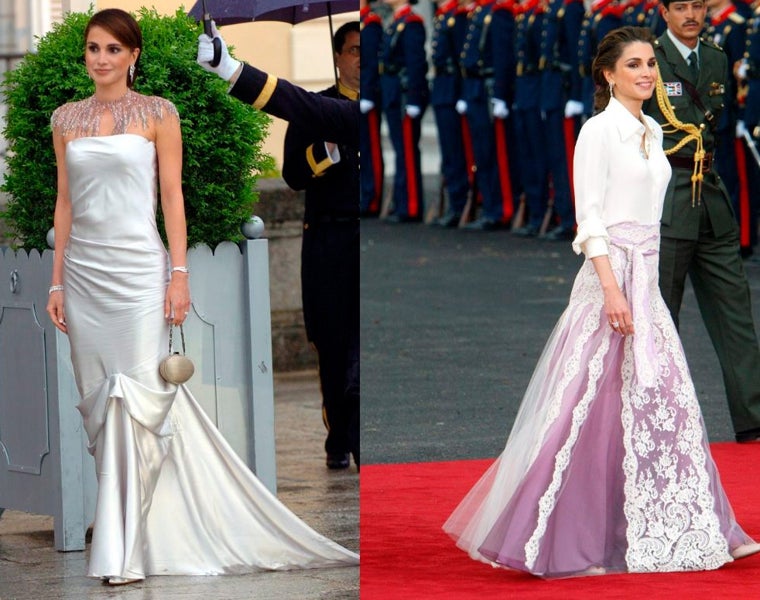 Rania de Jordania llevó dos looks inolvidables en la Boda de Estado de los Reyes de España.