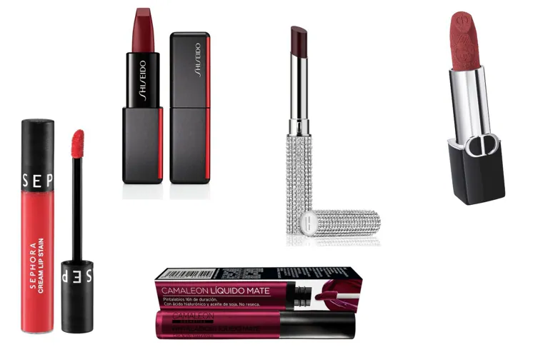 Cream Lip Stain Sephora Collection (13.99 euros, only at Sephora); ModernMatte Powder Lipstick 521 Nocturnal by Shiseido (40 euros); Black Honey Diamond from Clinique (31 euros); Rouge Dior 720 Icone Velvet (49 euros); Matte liquid chameleon (10.85 euros).