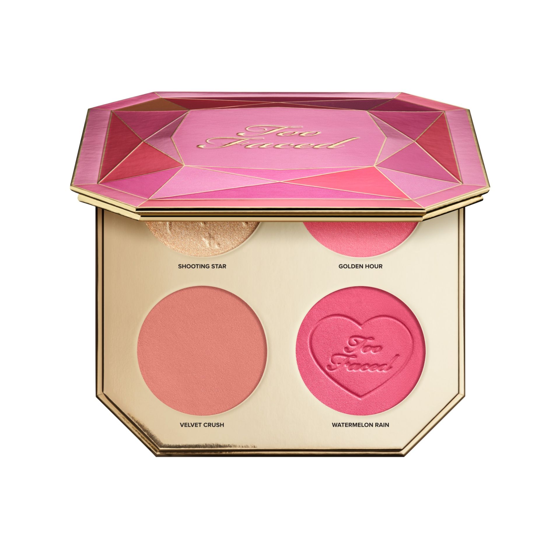 Paleta Jewel Crush de Too Faced (47 euros, solo en Sephora). Una elegante paleta en forma de joya para el rostro, que incluye el colorete Cloud Crush en tres tonos y el iluminador Moon Crush.