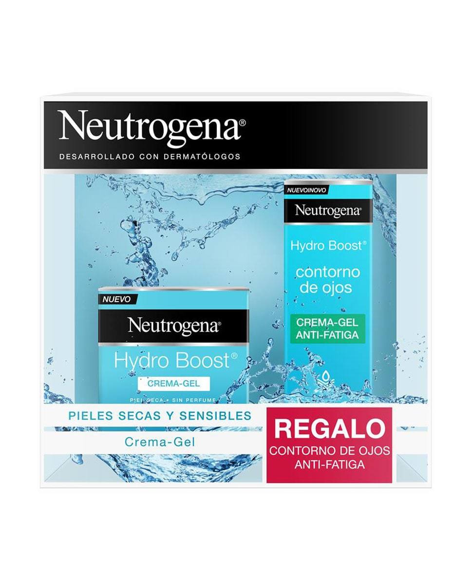 Cofre Crema Gel Hydro Boost ® Neutrogena (22,50 euros, en El Corte Inglés). El Pack Hydro Boost es perfecto para mantener la piel de la cara hidratada todo el día ya que contiene la Crema en Gel Hydro Boost de Neutrogena y la Crema Gel de Contorno de Ojos Hydro Boost.