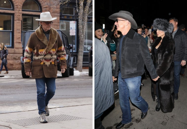 Kurt Russell, Jeff Bezos y su prometida Lauren Sanchez vistos en Aspen.