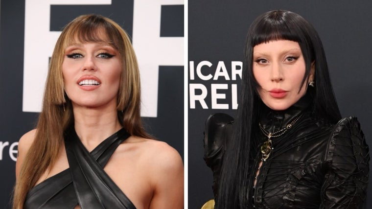 Miley Cyrus y Lady Gaga con el corte de pelo japonés 'hime cut'.