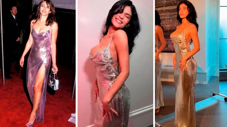 Kylie Jenner con el vestido que Elizabeth Hiurley lució en 1999