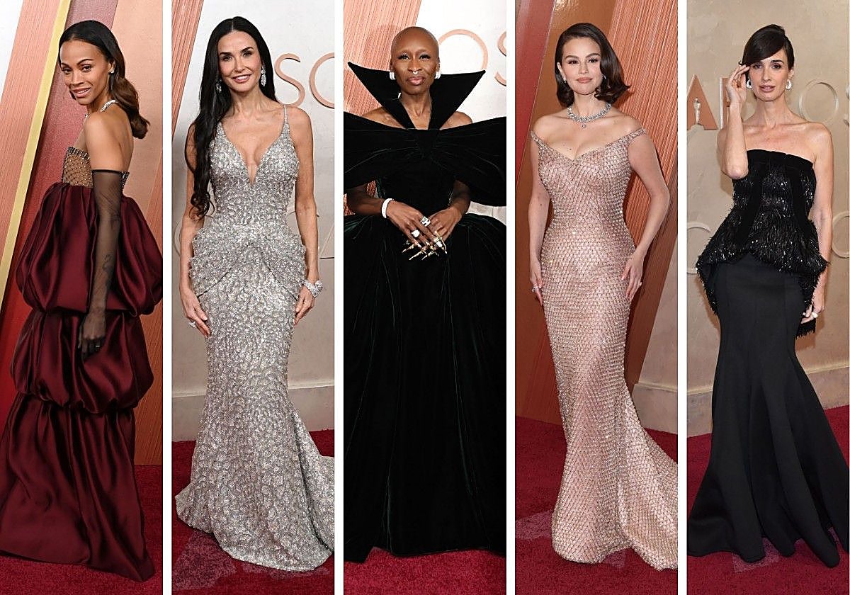 Zoe Saldaña, Demi Moore, Cynthia Erivo, Selena Gómez y Paz Vega en la alfombra roja de los Oscar 2025