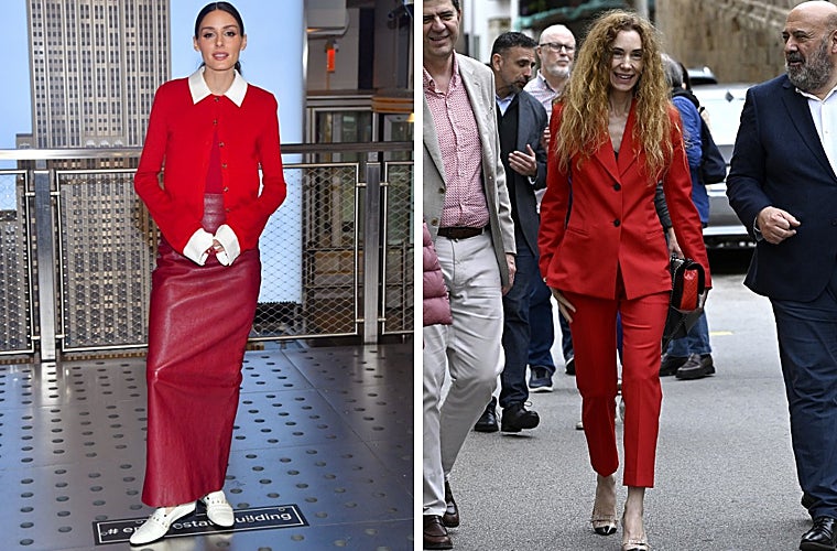 Olivia Palermo con un look en el que combina dos tonos que habitualmente no se mezclan en un mismo outfit y Blanca Cuesta con un traje de chaqueta rojo pasea por Palma de Mallorca junto a su esposo, Borja Thyssen, guiados por el alcalde de la ciudad, Jaime Martínez, durante el Art Palma Brunch.