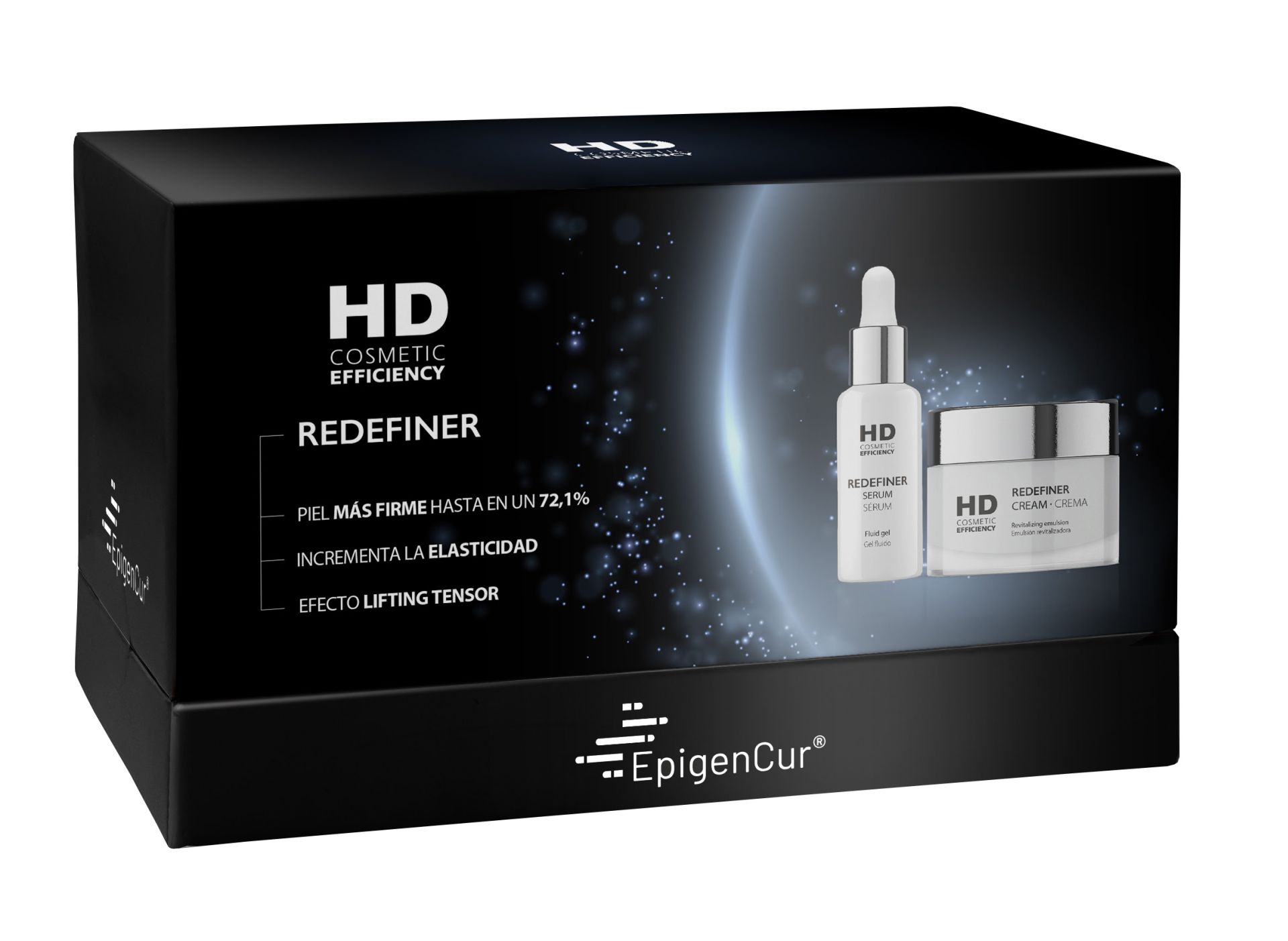 Estuche HD Redefiner de HD Cosmetic Efficiency (61,36 euros). Un estuche que incluye los dos productos estrella de la línea Redefiner, formulada con cóctel de activos epigenéticos diseñados para frenar el envejecimiento de la piel y protegerla frente a los efectos del estrés. Dentro encontrarás HD Redefiner Crema con propiedades reafirmantes y revitalizantes y el sérum que incrementa la elasticidad de la piel.
