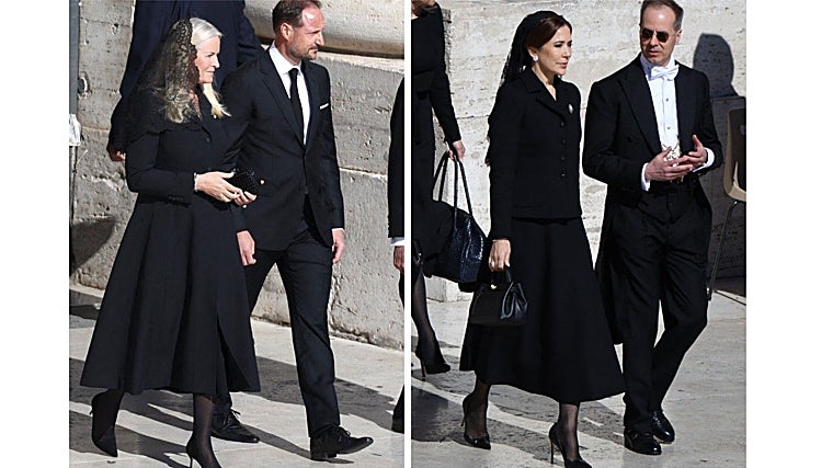 Mette-Marit Tjessem Høiby, Haakon Magnus de Noruega y Mary de Dinamarca en las exequias del Papa Francisco