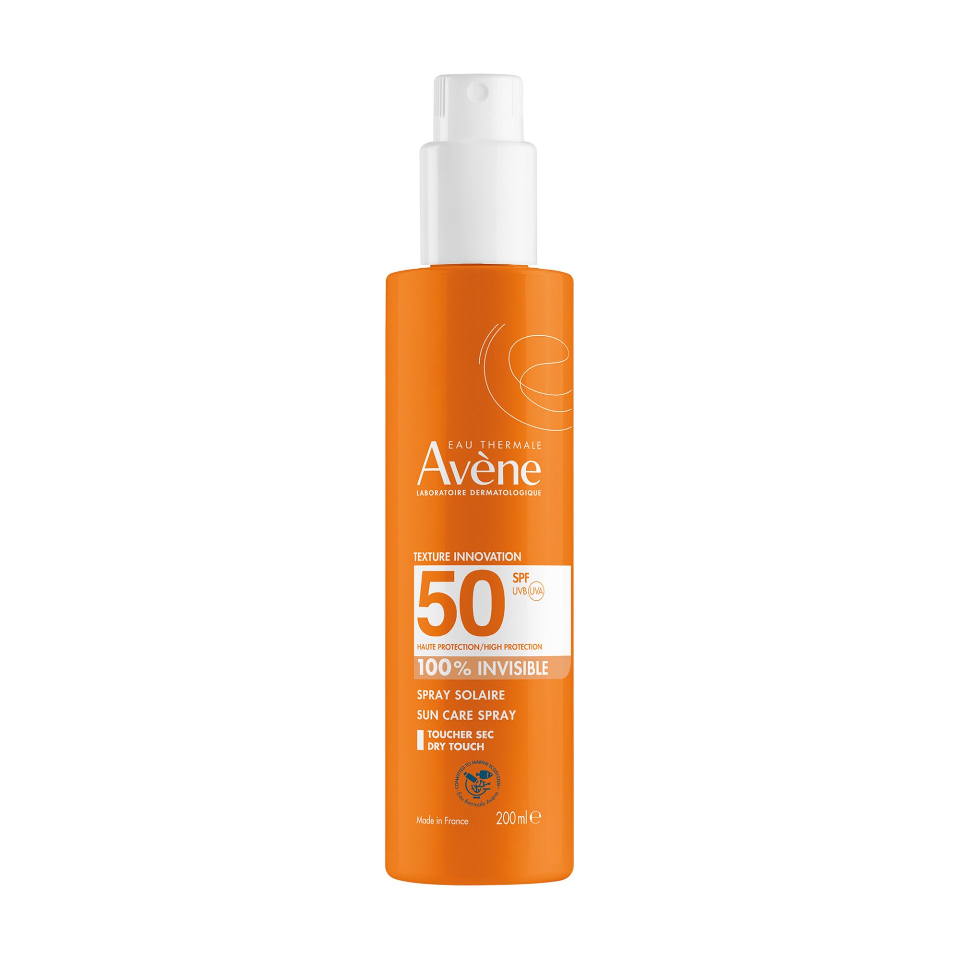 Spray solar 100% invisible SPF 50 de Avene (25,90 euros). Protección para el cuerpo invisible y de toque seco instantáneo. Se pulveriza como leche, y al extenderse se transforma en una textura ligera, sedosa, acuosa y delicadamente perfumada. De absorción inmediata, deja un acabado 100% invisible, no es graso ni pegajoso. Cuenta con un 92% de ingredientes de origen natural, y es adecuado para pieles sensibles, además de resistente al agua, al sudor y a la arena.