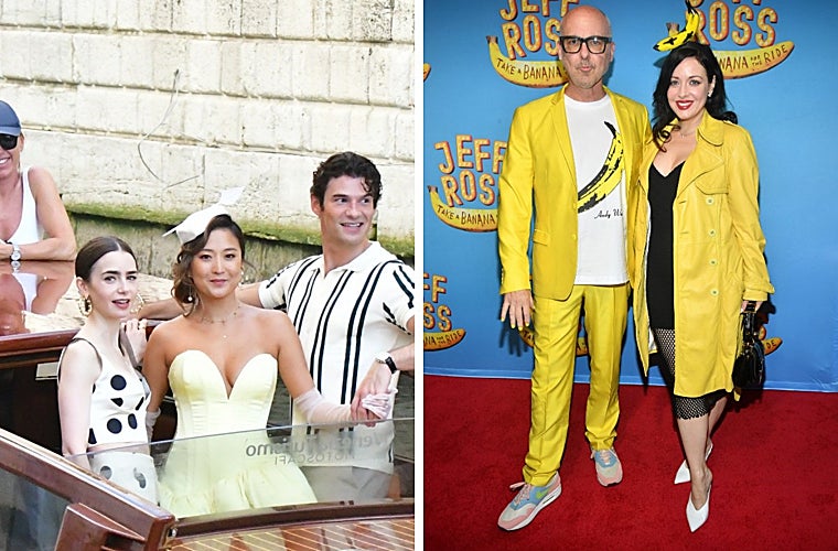 Lily Collins y Ashley Park en el rodaje de la nueva temporada de la serie 'Emily en París' y dos invitados al estreno en Nueva York de la comedia 'Take A Banana For The Ride'