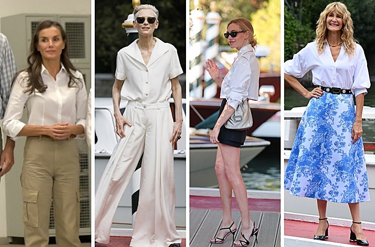 La reina Letizia, Tilda Swinton con look de Chanel, Amanda Seyfried y Laura Dern con sandalias y zapatos de pulsera, de Roger Vivier