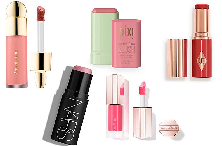 Coloretes en barra y líquidos: Colorete líquido Soft Pinch de Rare Beauty (29 euros, en Sephora); On-the-Glow Blush de Pixi Beauty (23,99 euros, en Sephora); Unreal Blush Healthy Glow Stick Cherry Glow de Charlotte Tilbury (40 euros); The Multiple de Nars (48 euros, en Sephora); Skin Idôle Juicy Blush de Lancôme (38 euros).