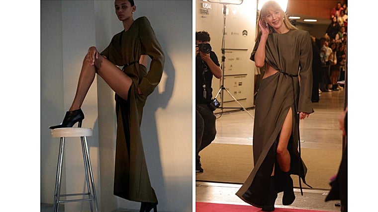 Vestido de la firma Phoebe Philo y Jennifer Lawrence con el mismo diseño al recoger el Premio Donostia en el Festival de Cine de San Sebastián