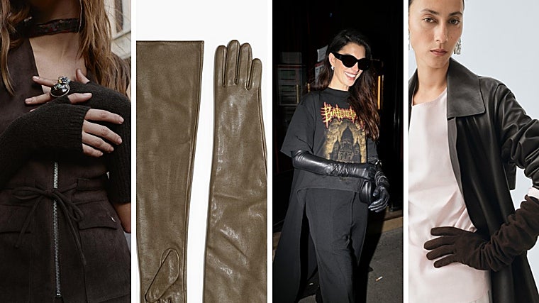 Mitones de Zara, guantes largos de piel de H&M, Anne Hathaway con look de Balenciaga y guantes largos de ante de Mango