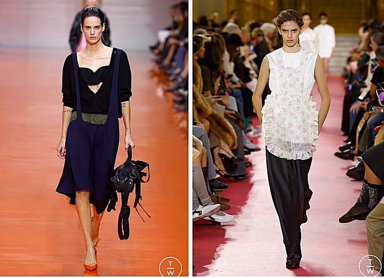 Looks de desfile de primavera-verano 2026 de Prada y Miu Miu con delantales.
