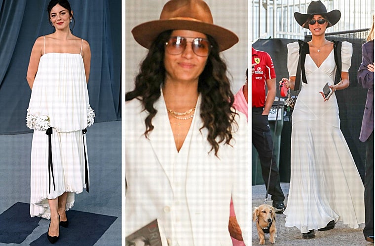 Monica Barbaro, Camila Alves y Alexandra Saint Mleux con looks blancos que juegan al masculino femenino.