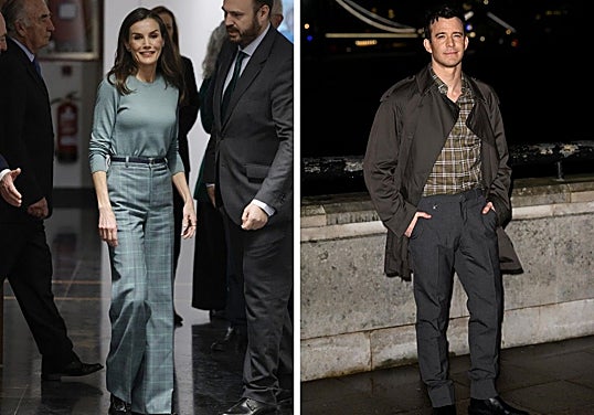La reina Letizia con pantalón de la firma española Mirto y el actor Luke Thompson con look completo de Burberry.