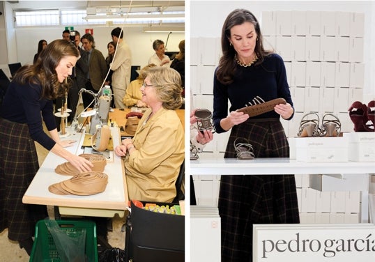 La reina Letizia visita la fábrica de Pedro García, situada en Elda, para celebrar el centenario de la firma de calzado de Alta Artesanía.
