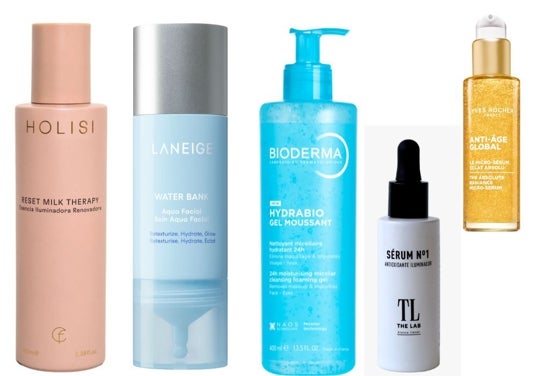 Reset Milk Therapy- Esencia Iluminadora Renovadora de Holisi (39,95 €); Water Bank Aqua Facial de Laneige (36 €, a la venta en Sephora); Hydrabio Gel Moussant de Bioderma (16,95€); Sérum N.º 1 Antioxidante iluminador de The Lab (28,90 €); Micro-Sérum Luminosidad Absoluta de Yves Rocher (69,90 €).