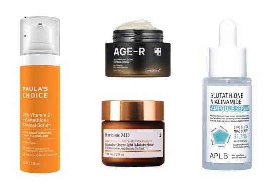 Sérum 25% vitamina C + glutatión de Paula's Choice (69 €); AGE-R Glutathione Glow Capsule Crema de Medicube (24,95 €); Essential Fx Acyl-Glutathione Intensive Overnight, de Perricone MD (170 €); Serum ampolla de glutatión niacinamida de APLB (10,99 €, en Miin Cosmetics).