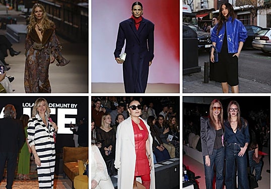 Vanesa Lorenzo desfila para Lola Casademunt; Inés Sastre, para Simorra; Blanca Suárez posa antes del 'show' de JC Pajares; Susanna Griso, en el 'primera fila' de Lola Casademunt; Candela Peña, en el de Simorra, y Estefanía y Aroa Luyk, en el de Custo.