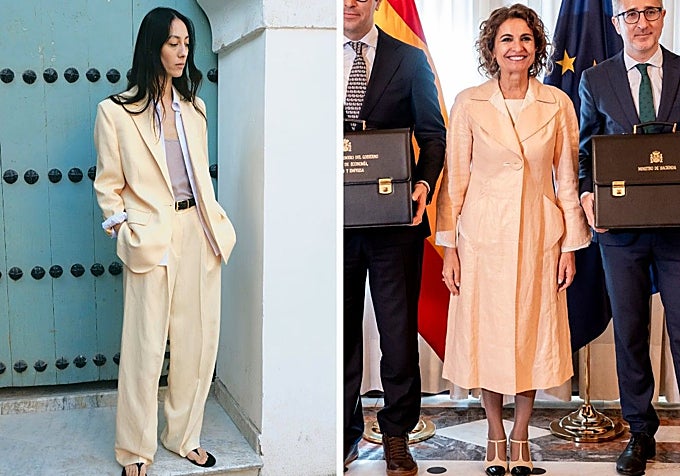 María Jesús Montero, vestida con un traje de mango, llevó a Miss Pepis a la toma de posesión de Carlos Cuerpo como vicepresidente primero y ministro de Economía y Comercio del nuevo gobierno y de Arcadi España como nuevo ministro de Hacienda.