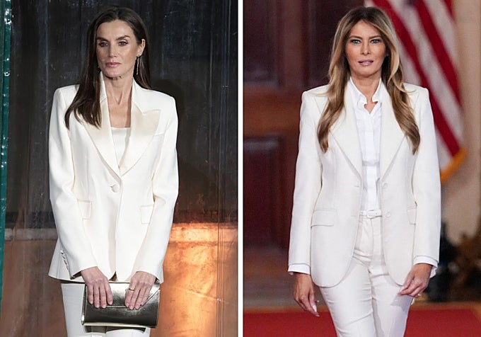 La Reina Letizia y Melania Trump luciendo trajes blancos.