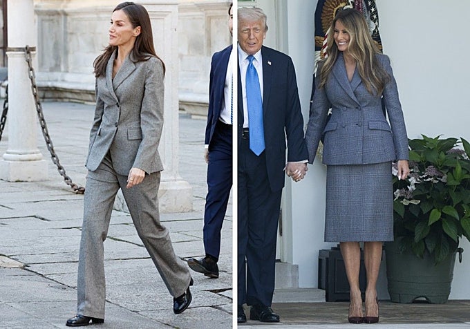 La Reina Letizia y Melania Trump con trajes grises.