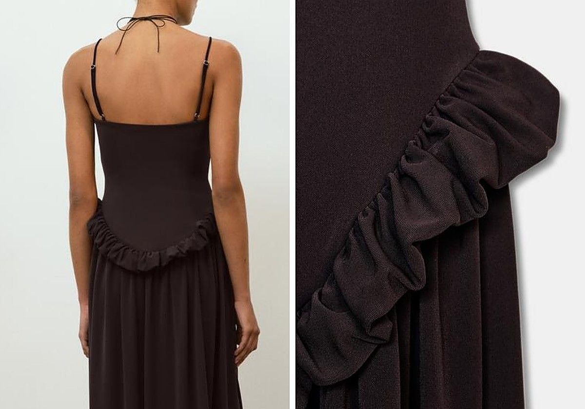 Modelo con vestido de invitada de Zara.