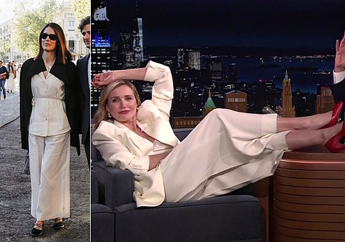 Sofía Palazuelo y su marido Fernando Fitz-James Stuart y Solís en las procesiones de Sevilla. Cameron Diaz, con traje de Calvin Klein, en una entrevista en el programa de Jimmy Fallon.