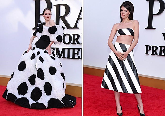 Coco Rocha viste de Christian Siriano y la cantautora Sienna Spiro, de David Koma, ambas en la presentación de la película 'El diablo se viste de Prada 2' celebrada en Nueva York.