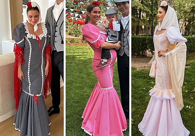 Marta y María Pombo y Sara Fructuoso vestidas de chulapas.