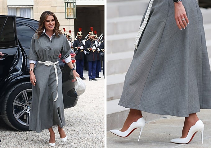 Rania de Jordania con sus Louboutin de visita en París