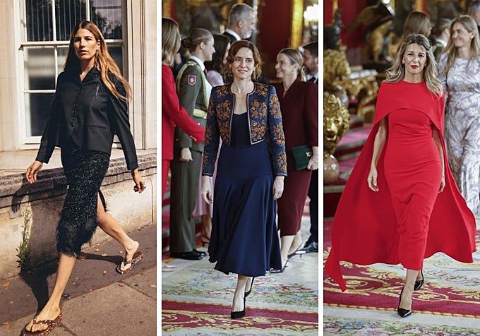 La editora de moda, estilista y modelo alemana Veronika Heilbrunner, en la sección Fol-der de Zara, Isabel Díaz Ayuso viste un modelo de Rocío Osorno en el día de la Hispanidad y Yolanda Díaz repite firma al lucir un modelo de Coosy