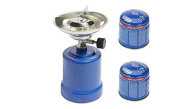 Hornillo Cocina Camping Gas Acampado Playa Campo + 2 Cartuchos de Gas 190 g