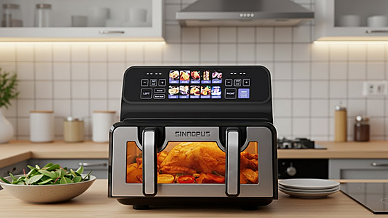 La freidora de aire con dos cajones más vendida de AliExpress: hornea, gratina y cocina dos platos a la vez