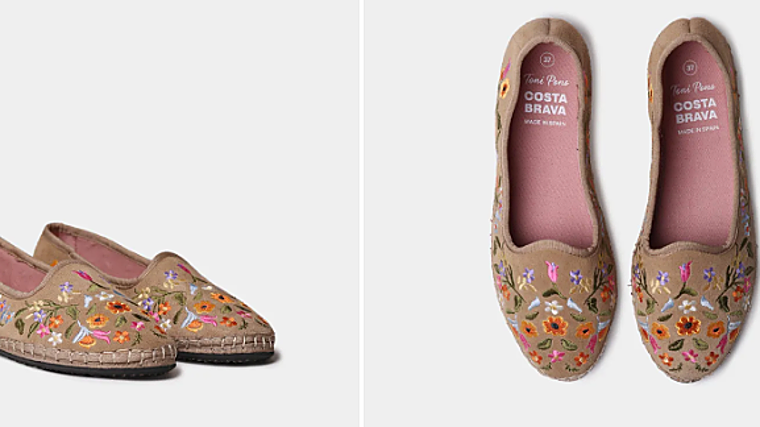 Bailarina en serraje con flores bordadas al 20% de descuento