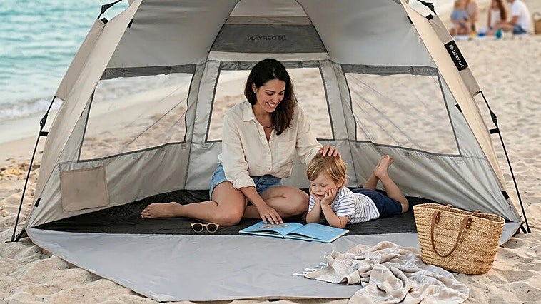 Carpa emergente con anti-UV, ventilación de malla y apertura de un toque: sombra para tres
